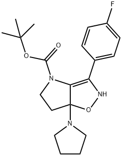 3-(4-Fluoro-phenyl)-6a-pyrrolidin-1-yl-2,5,6,6a-tetrahydro-1-oxa-2,4-diaza-pentalene-4-carboxylic acid tert-butyl ester Struktur