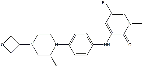 2(1H)-Pyridinone,5-bromo-1-methyl-3-[[5-[(2R)-2-methyl-4-(3-oxetanyl)-1-piperazinyl]-2-pyridinyl]amino]- Struktur