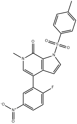 4-(2-fluoro-5-nitrophenyl)-6-methyl-1-tosyl-1H-pyrrolo[2,3-c]pyridin-7(6H)-one Struktur