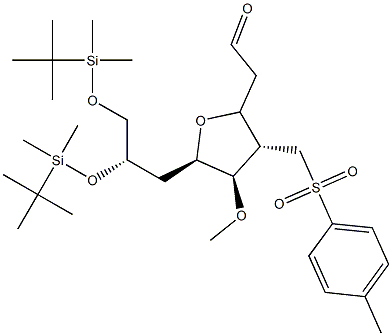 2-((2S,3S,4R,5R)-5-((S)-2,3-bis(tert-butyldimethylsilyloxy)propyl)-4-methoxy-3-(tosylmethyl)tetrahydrofuran-2-yl)acetaldehyde Struktur