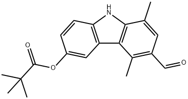 6-formyl-5,8-dimethyl-9H-carbazol-3-yl pivalate Struktur