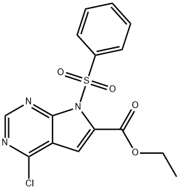 Ethyl 4-chloro-7-(phenylsulfonyl)-7H-pyrrolo[2,3-d]pyrimidine-6-carboxylate Struktur