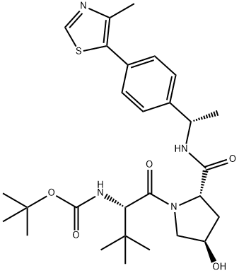 tert-butyl ((S)-1-((2S,4R)-4-hydroxy-2-(((S)-1-(4-(4-methylthiazol-5-yl)phenyl)ethyl)carbamoyl)pyrrolidin-1-yl)-3,3-dimethyl-1-oxobutan-2-yl)carbamate Struktur