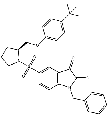 1-benzyl-5-[(2S)-2-[[4-(trifluoromethyl)phenoxy]methyl]pyrrolidin-1-yl]sulfonylindole-2,3-dione Struktur