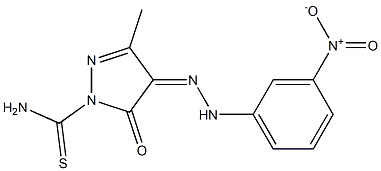 3-methyl-4-[(3-nitrophenyl)hydrazono]-5-oxo-4,5-dihydro-1H-pyrazole-1-carbothioamide Struktur