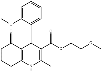 2-methoxyethyl 4-(2-methoxyphenyl)-2-methyl-5-oxo-1,4,5,6,7,8-hexahydroquinoline-3-carboxylate Struktur