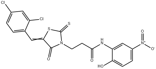 (Z)-3-(5-(2,4-dichlorobenzylidene)-4-oxo-2-thioxothiazolidin-3-yl)-N-(2-hydroxy-5-nitrophenyl)propanamide Struktur