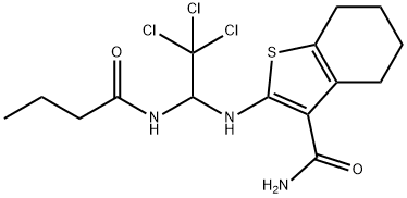 2-((1-butyramido-2,2,2-trichloroethyl)amino)-4,5,6,7-tetrahydrobenzo[b]thiophene-3-carboxamide Struktur