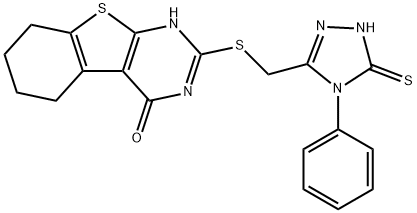 2-(((4-phenyl-5-thioxo-4,5-dihydro-1H-1,2,4-triazol-3-yl)methyl)thio)-5,6,7,8-tetrahydrobenzo[4,5]thieno[2,3-d]pyrimidin-4(3H)-one Struktur