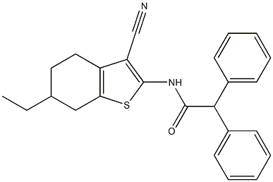 N-(3-cyano-6-ethyl-4,5,6,7-tetrahydro-1-benzothiophen-2-yl)-2,2-diphenylacetamide Struktur