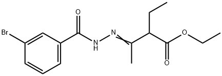 ethyl 3-[(3-bromobenzoyl)hydrazono]-2-ethylbutanoate Struktur