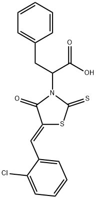 (Z)-2-(5-(2-chlorobenzylidene)-4-oxo-2-thioxothiazolidin-3-yl)-3-phenylpropanoic acid Struktur