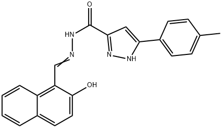 (E)-N-((2-hydroxynaphthalen-1-yl)methylene)-3-(p-tolyl)-1H-pyrazole-5-carbohydrazide Struktur