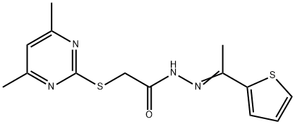 2-[(4,6-dimethylpyrimidin-2-yl)sulfanyl]-N'-[(1E)-1-(thiophen-2-yl)ethylidene]acetohydrazide Struktur