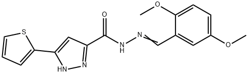 (E)-N-(2,5-dimethoxybenzylidene)-3-(thiophen-2-yl)-1H-pyrazole-5-carbohydrazide Struktur