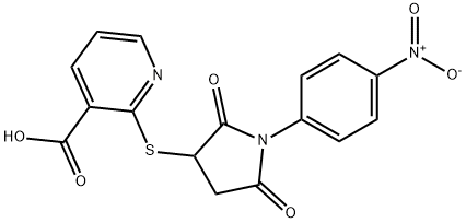 2-((1-(4-nitrophenyl)-2,5-dioxopyrrolidin-3-yl)thio)nicotinic acid Struktur