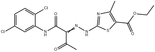 ethyl 2-[2-(1-{[(2,5-dichlorophenyl)amino]carbonyl}-2-oxopropylidene)hydrazino]-4-methyl-1,3-thiazole-5-carboxylate Struktur