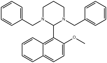 1,3-dibenzyl-2-(2-methoxynaphthalen-1-yl)hexahydropyrimidine Struktur