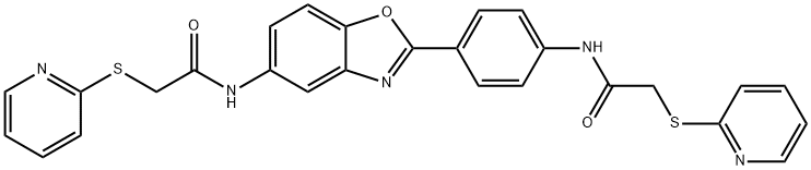 2-(pyridin-2-ylsulfanyl)-N-[4-(5-{[(pyridin-2-ylsulfanyl)acetyl]amino}-1,3-benzoxazol-2-yl)phenyl]acetamide Struktur