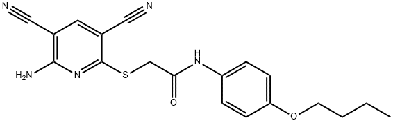 2-[(6-amino-3,5-dicyanopyridin-2-yl)sulfanyl]-N-(4-butoxyphenyl)acetamide Struktur