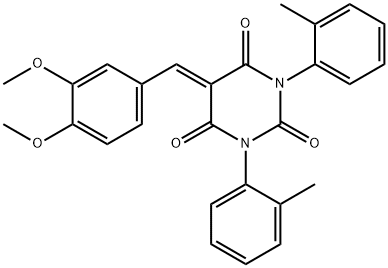 5-(3,4-dimethoxybenzylidene)-1,3-di-o-tolylpyrimidine-2,4,6(1H,3H,5H)-trione Struktur