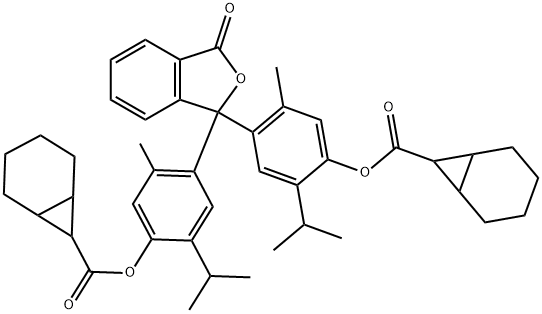 (3-oxo-1,3-dihydro-2-benzofuran-1,1-diyl)bis(2-isopropyl-5-methyl-4,1-phenylene) bisbicyclo[4.1.0]heptane-7-carboxylate Struktur