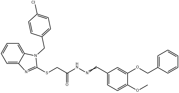 N'-{(E)-[3-(benzyloxy)-4-methoxyphenyl]methylidene}-2-{[1-(4-chlorobenzyl)-1H-benzimidazol-2-yl]sulfanyl}acetohydrazide Struktur