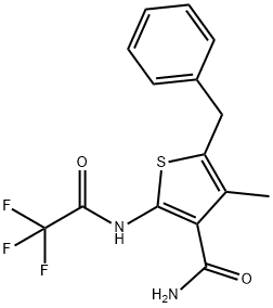 5-benzyl-4-methyl-2-[(trifluoroacetyl)amino]-3-thiophenecarboxamide Struktur