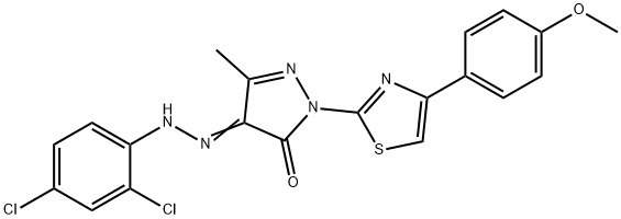 4-[(2,4-dichlorophenyl)hydrazono]-2-[4-(4-methoxyphenyl)-1,3-thiazol-2-yl]-5-methyl-2,4-dihydro-3H-pyrazol-3-one Struktur