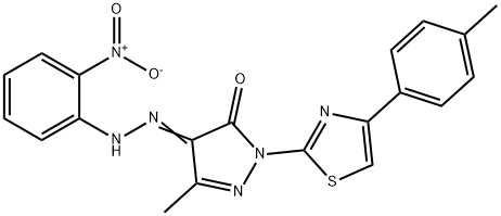 5-methyl-2-[4-(4-methylphenyl)-1,3-thiazol-2-yl]-4-[(2-nitrophenyl)hydrazono]-2,4-dihydro-3H-pyrazol-3-one Struktur