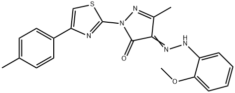 4-[(2-methoxyphenyl)hydrazono]-5-methyl-2-[4-(4-methylphenyl)-1,3-thiazol-2-yl]-2,4-dihydro-3H-pyrazol-3-one Struktur