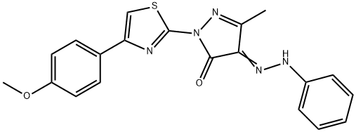 2-[4-(4-methoxyphenyl)-1,3-thiazol-2-yl]-5-methyl-4-(phenylhydrazono)-2,4-dihydro-3H-pyrazol-3-one Struktur