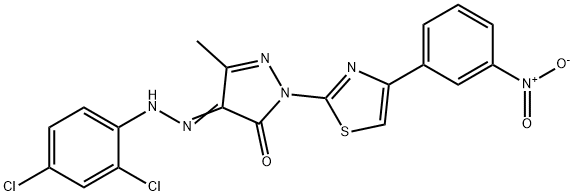 4-[(2,4-dichlorophenyl)hydrazono]-5-methyl-2-[4-(3-nitrophenyl)-1,3-thiazol-2-yl]-2,4-dihydro-3H-pyrazol-3-one Struktur