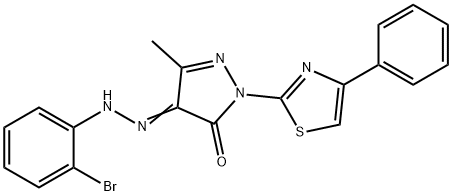 4-[(2-bromophenyl)hydrazono]-5-methyl-2-(4-phenyl-1,3-thiazol-2-yl)-2,4-dihydro-3H-pyrazol-3-one Struktur