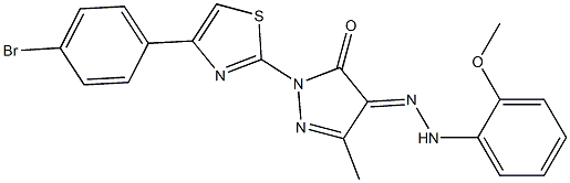 2-[4-(4-bromophenyl)-1,3-thiazol-2-yl]-4-[(2-methoxyphenyl)hydrazono]-5-methyl-2,4-dihydro-3H-pyrazol-3-one Struktur