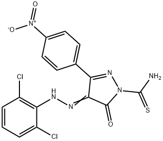 4-[(2,6-dichlorophenyl)hydrazono]-3-(4-nitrophenyl)-5-oxo-4,5-dihydro-1H-pyrazole-1-carbothioamide Struktur