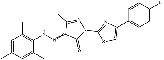 2-[4-(4-bromophenyl)-1,3-thiazol-2-yl]-4-(mesitylhydrazono)-5-methyl-2,4-dihydro-3H-pyrazol-3-one Struktur