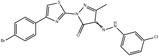 2-[4-(4-bromophenyl)-1,3-thiazol-2-yl]-4-[(3-chlorophenyl)hydrazono]-5-methyl-2,4-dihydro-3H-pyrazol-3-one Struktur