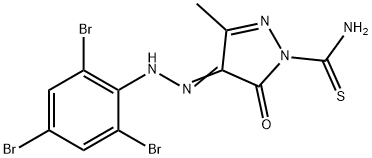 3-methyl-5-oxo-4-[(2,4,6-tribromophenyl)hydrazono]-4,5-dihydro-1H-pyrazole-1-carbothioamide Struktur