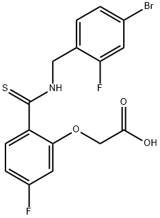 [2-(4-Bromo-2-fluoro-benzylthiocarbamoyl)-5-fluoro-phenoxy]-acetic acid Struktur