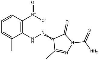 3-methyl-4-[(2-methyl-6-nitrophenyl)hydrazono]-5-oxo-4,5-dihydro-1H-pyrazole-1-carbothioamide Struktur