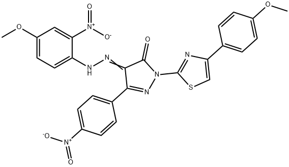 4-[(4-methoxy-2-nitrophenyl)hydrazono]-2-[4-(4-methoxyphenyl)-1,3-thiazol-2-yl]-5-(4-nitrophenyl)-2,4-dihydro-3H-pyrazol-3-on Struktur