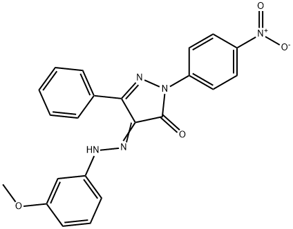 4-[(3-methoxyphenyl)hydrazono]-2-(4-nitrophenyl)-5-phenyl-2,4-dihydro-3H-pyrazol-3-one Struktur