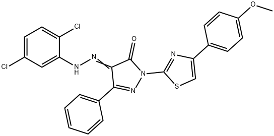 4-[(2,5-dichlorophenyl)hydrazono]-2-[4-(4-methoxyphenyl)-1,3-thiazol-2-yl]-5-phenyl-2,4-dihydro-3H-pyrazol-3-one Struktur