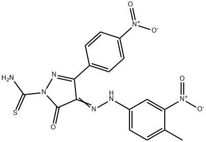 4-[(4-methyl-3-nitrophenyl)hydrazono]-3-(4-nitrophenyl)-5-oxo-4,5-dihydro-1H-pyrazole-1-carbothioamide Struktur