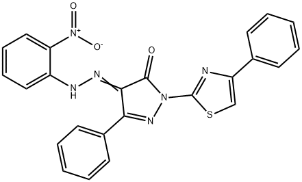 4-[(2-nitrophenyl)hydrazono]-5-phenyl-2-(4-phenyl-1,3-thiazol-2-yl)-2,4-dihydro-3H-pyrazol-3-one Struktur