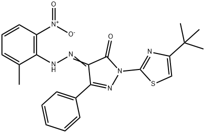 2-(4-tert-butyl-1,3-thiazol-2-yl)-4-[(2-methyl-6-nitrophenyl)hydrazono]-5-phenyl-2,4-dihydro-3H-pyrazol-3-one Struktur