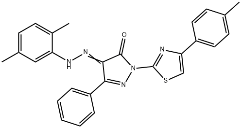 4-[(2,5-dimethylphenyl)hydrazono]-2-[4-(4-methylphenyl)-1,3-thiazol-2-yl]-5-phenyl-2,4-dihydro-3H-pyrazol-3-one Struktur