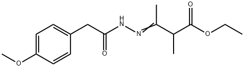 ethyl 3-{[(4-methoxyphenyl)acetyl]hydrazono}-2-methylbutanoate Struktur