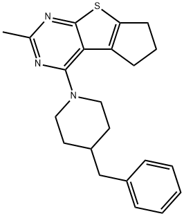 4-(4-benzylpiperidin-1-yl)-2-methyl-6,7-dihydro-5H-cyclopenta[4,5]thieno[2,3-d]pyrimidine Struktur